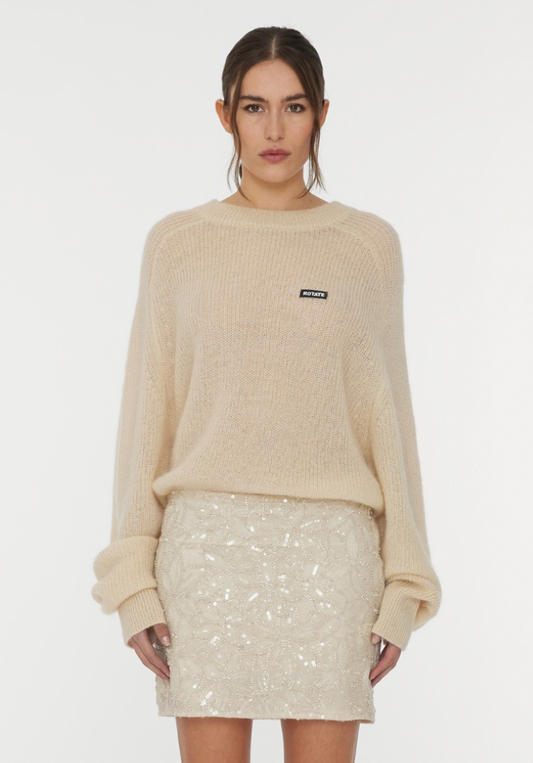 ROTATE LIGHT KNIT LOGO SWEATER - ECRU